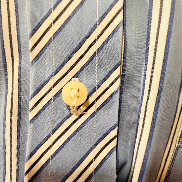 Ted Baker Stripe Shirt Blue Long Sleeve Button Front Size 17 34/35 - Picture 7 of 10